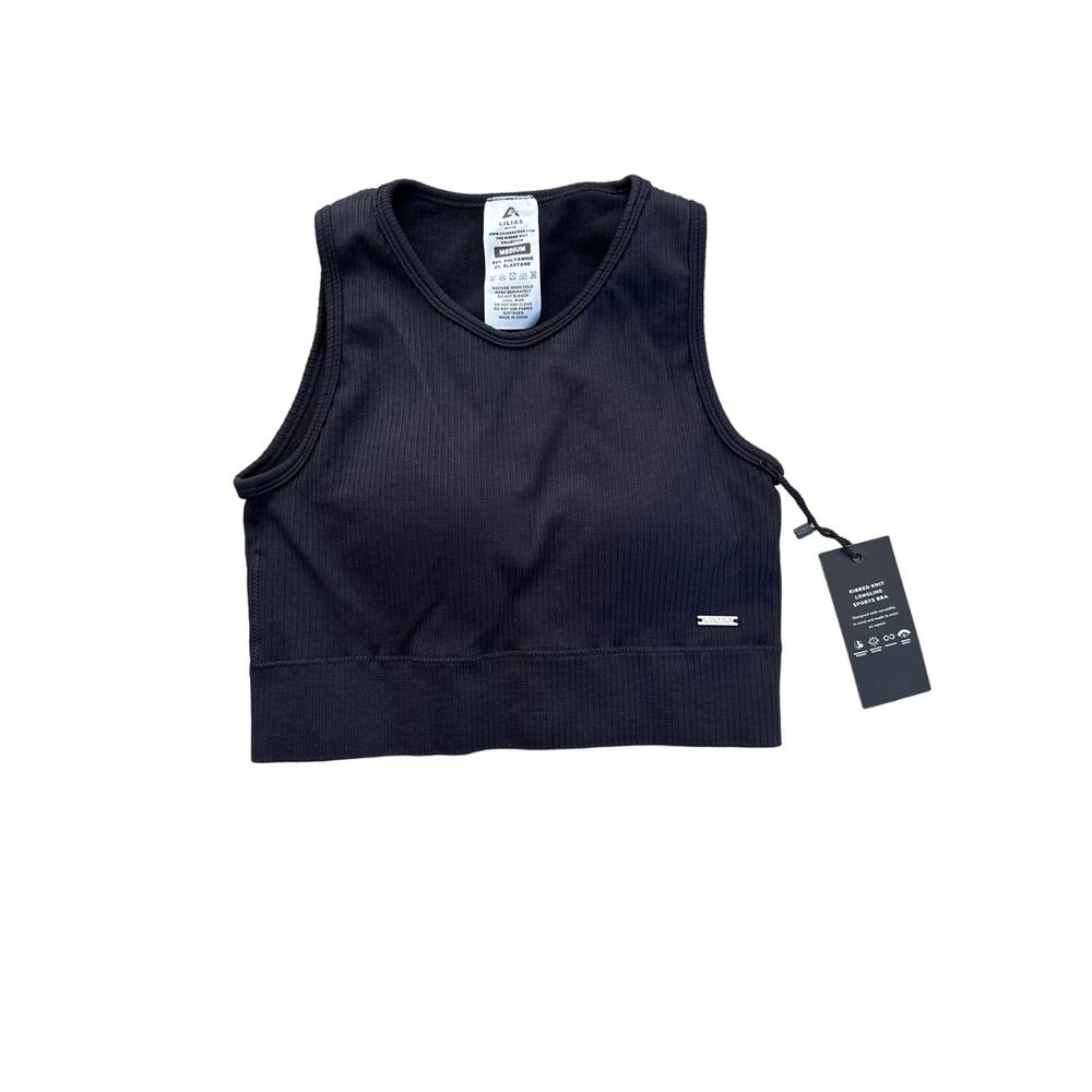 Lilia’s Active - Ribbed Knit Long Line Sports Bra in Black
